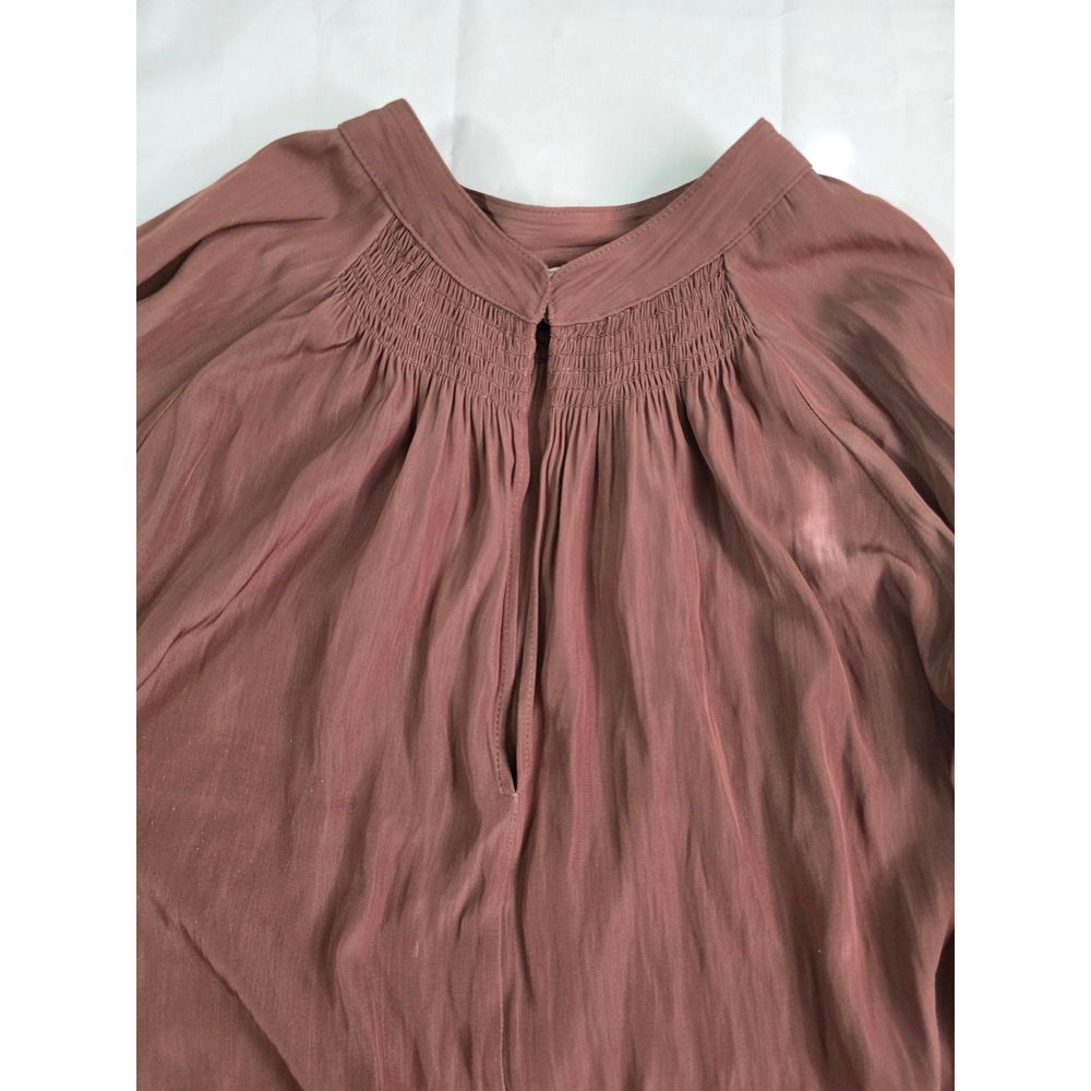 Wilfred Aritzia Brown Smocked V-Neck Long Sleeve Blouse Size Small - Picture 12 of 13